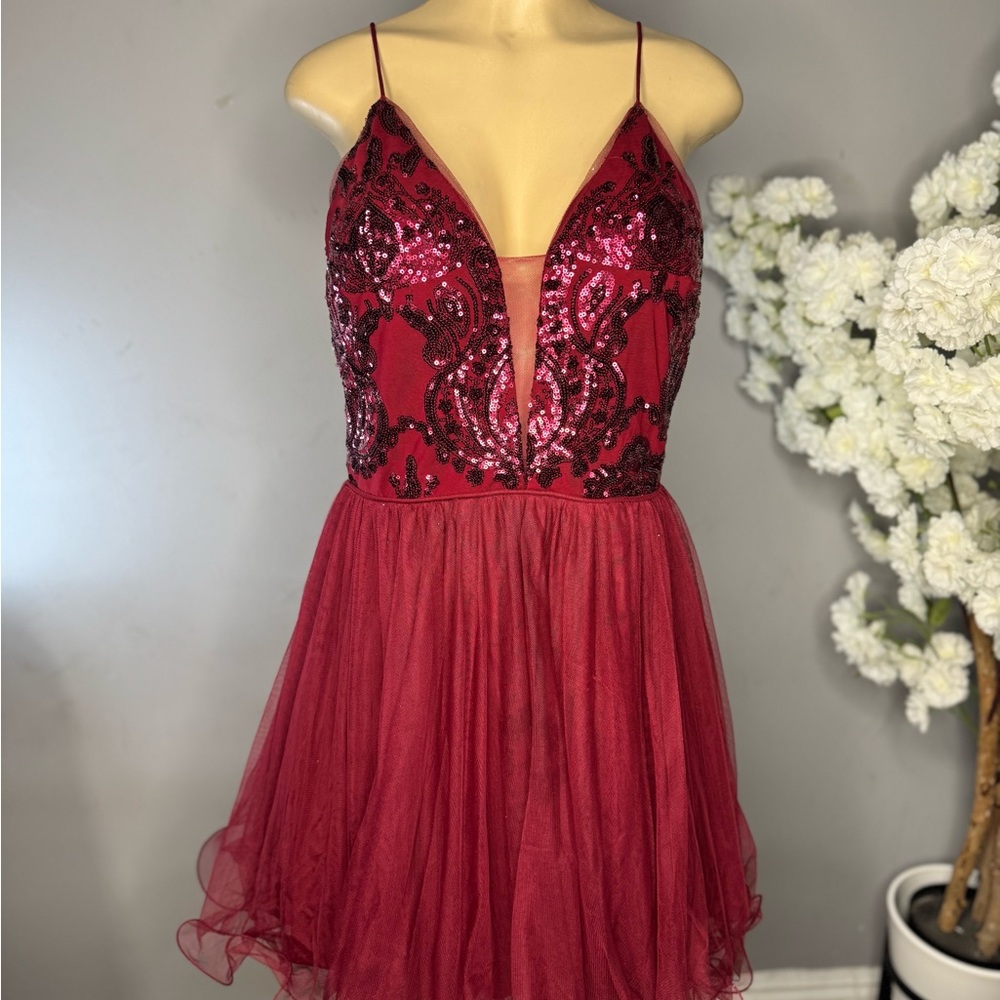 Blondie Nites Burgundy Sequin Mini Dress
